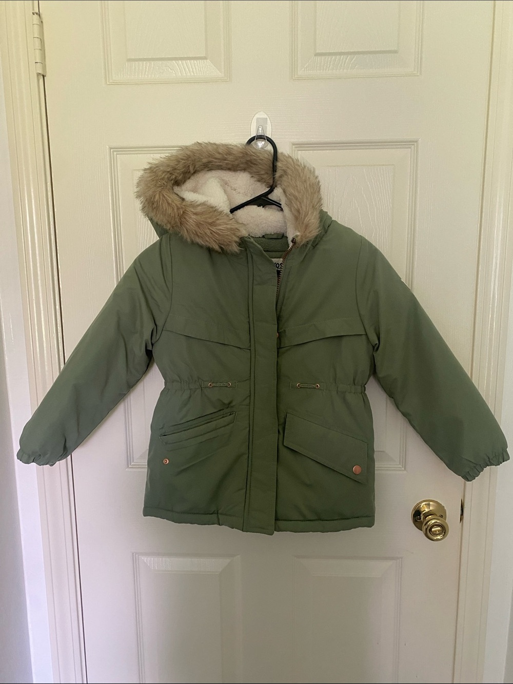 OshKosh B'gosh Olive Green Faux-Fur Trim Hooded Puffer Coat